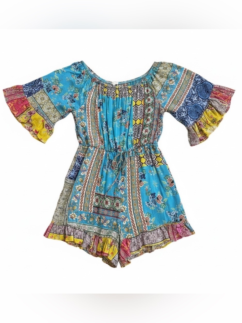Ces Femme Romper BOHO rayon lightweight ruffle trim colorful | NWT - Picture 2 of 7